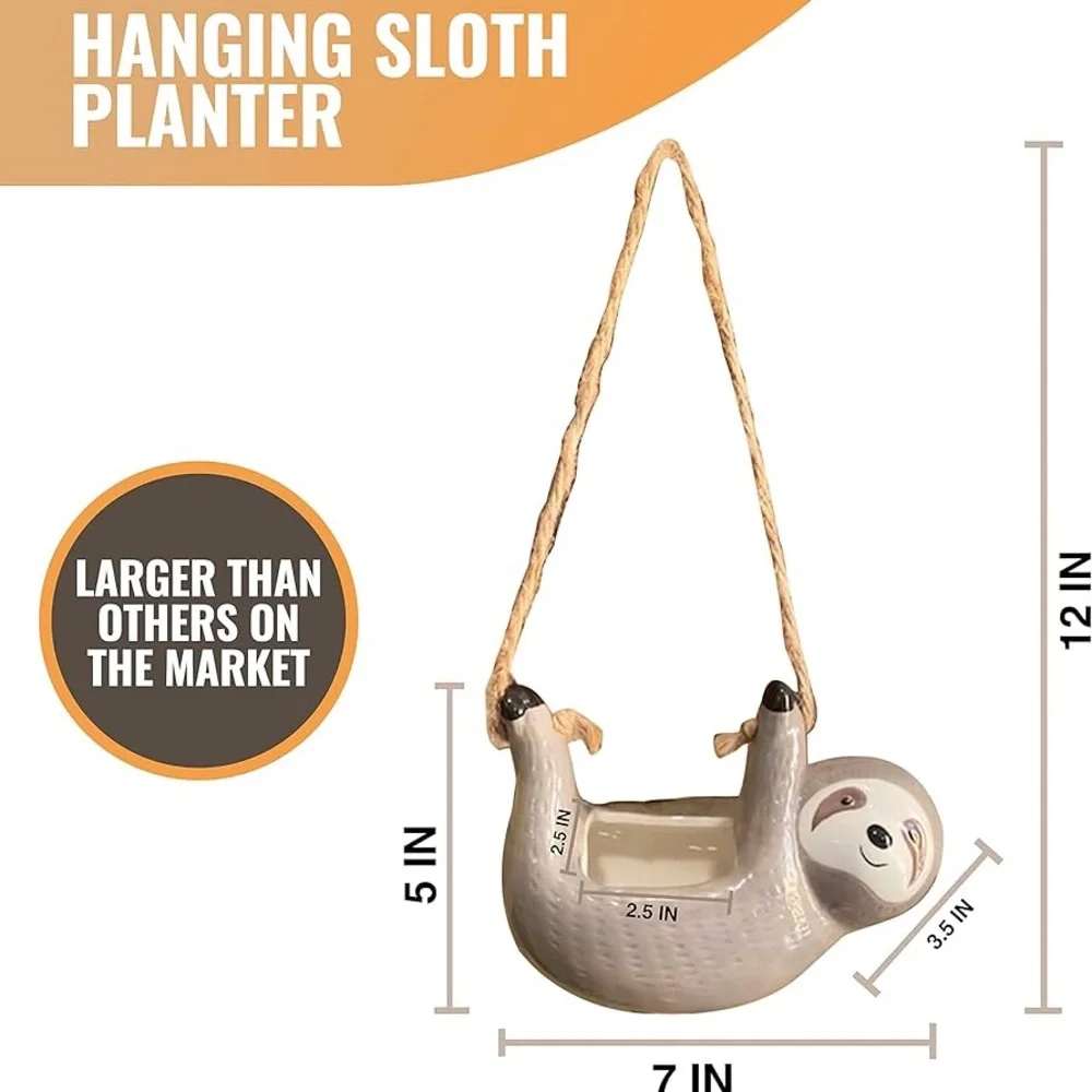 Bohemian Hanging Sloth Ceramic Jute Indoor Plant Holder